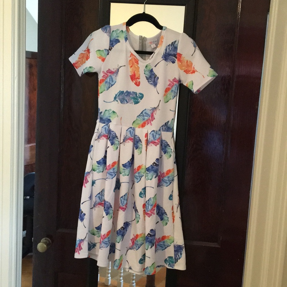 Multicolor feather LuLaroe Amelia dress